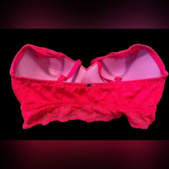 Victoria's Secret PINK Floral Lace Bra Bright Coral Bralette Medium (D-DD) NWOT - Picture 3 of 5